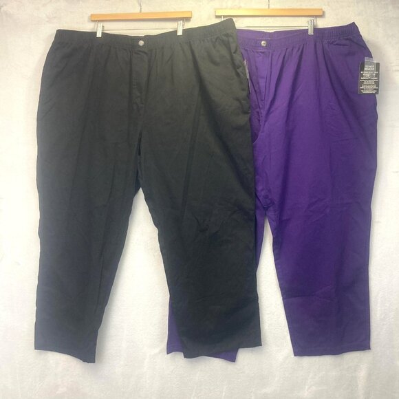 NWT Lot of 2 Woman Within Pull On Pants Womens 36W Black Purple Elastic Waist - Picture 1 of 16